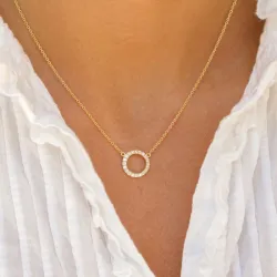 rund zirkon halskjede med anheng i forgylt sølv