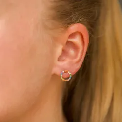 runde multifargede zirkon øredobber i forgylt sølv