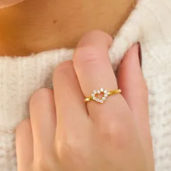 hjerte hvit zirkon ring i forgylt sølv