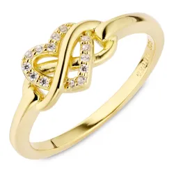 infinity zirkon ring i forgylt sølv