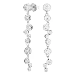 lange zirkon øredobber i sølv - Bubbly Sparkle