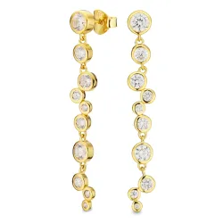 lange zirkon øredobber i forgylt sølv - Bubbly Sparkle