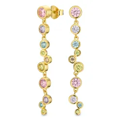 lange multifarget zirkon øredobber i forgylt sølv - Bubbly Twist