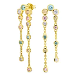 lange multifarget zirkon øredobber i forgylt sølv - Bubbly Twist