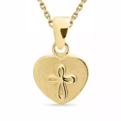 hjerte kors halskjede i forgylt sølv med anheng i forgylt sølv