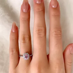 Oval rosa zirkon ring i sølv