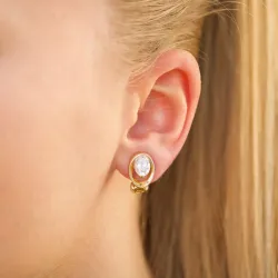 ovale zirkon øeklipps  i forgylt sølv