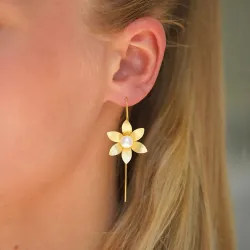 lange blomst perle ørekroker i forgylt sølv