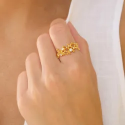 zirkon ring i forgylt sølv