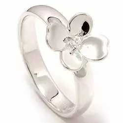 Blomst hvit zirkon ring i sølv