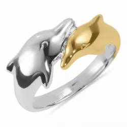 delfin ring i sølv med 8 karat gull
