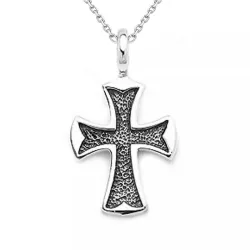 kors halskjede i sølv med anheng i oksidert sterlingsølv