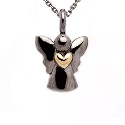 engel halskjede i sølv med anheng i rodinert sølv