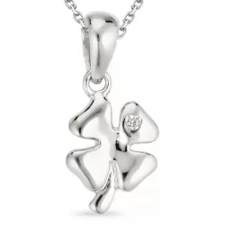 firkløver zirkon halskjede i sølv med anheng i sølv