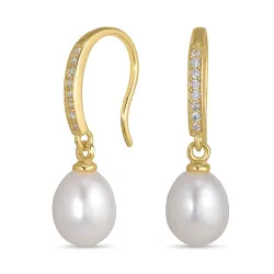 7 - 8 mm lange perle øredobber i forgylt sølv