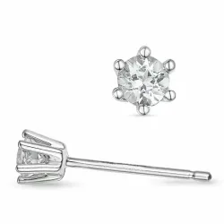 2 x 0,10 ct solitaireørepynt i 14 karat hvitt gull med diamant 