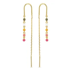 lange multifargede emalje kjedeøreringer i forgylt sølv