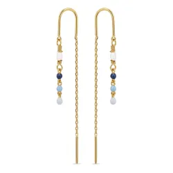 lange blå emalje kjedeøreringer i forgylt sølv