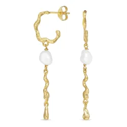 lange perle halvcreol i forgylt sølv - Lumé Etched