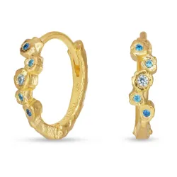 12 mm blå zirkon creol i forgylt sølv - Bubbly Twist