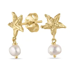 stjerne perle øredobber i forgylt sølv - Lumé Etched