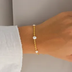 perle armbånd i forgylt sølv 16 plus 3 cm x 6,9 mm