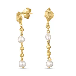 lange perle øredobber i forgylt sølv