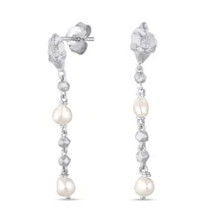 lange perle øredobber i sølv - Lumé Etched