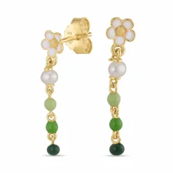 blomst grønn øredobber i forgylt sølv