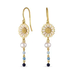 margeritt blå øredobber i forgylt sølv