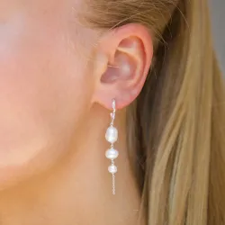 lange perle øredobber i sølv - Lumé Etched