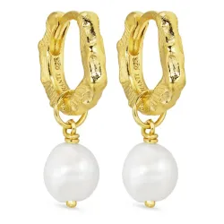 13 mm perle creol i forgylt sølv - Lumé Etched