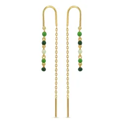 lange grønn emalje kjedeøreringer i forgylt sølv