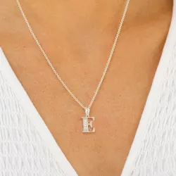 bokstav e zirkon anheng i sølv - My Letter