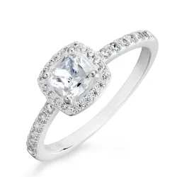 firkantet zirkon ring i sølv