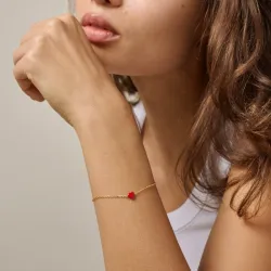 Enamel Amore hjerte armbånd i forgylt sølv rød emalje