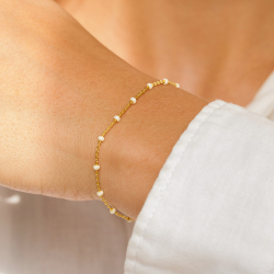 Enamel Lola Daisy armbånd i forgylt sølv hvit emalje