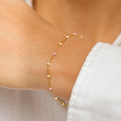 Enamel Lola Tropical armbånd i forgylt sølv rosa emalje rosa emalje hvit emalje