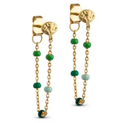 Enamel Lola Spring kjedeøreringer i forgylt sølv grønn emalje