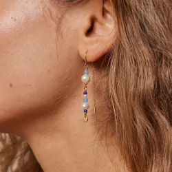 Enamel Sofia blå ear lines i forgylt sølv