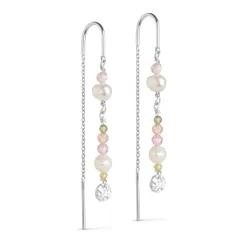 Enamel Sofia rosa kjedeøreringer i sølv