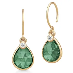 Julie Sandlau Leela øredobber i forgylt sølv grønn krystall hvit zirkon
