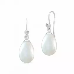 Store Julie Sandlau ovale perle øredobber i satengrhodinert sterlingsølv hvite zirkoner