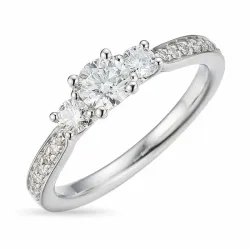 kolleksjonsprøve diamant ring i 14 karat hvitt gull 0,30 ct 2 x 0,10 ct 0,11 ct