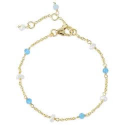 kolleksjonsprøve blå kalsedon armbånd i forgylt sølv - Loom Stones