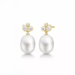 Julie Sandlau hvite perle ørestikker i forgylt sølv hvit zirkon