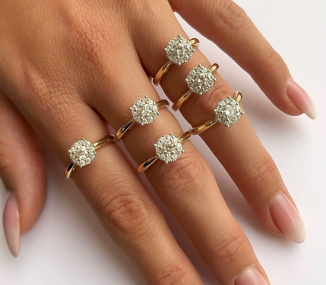 diamantringer på hånden